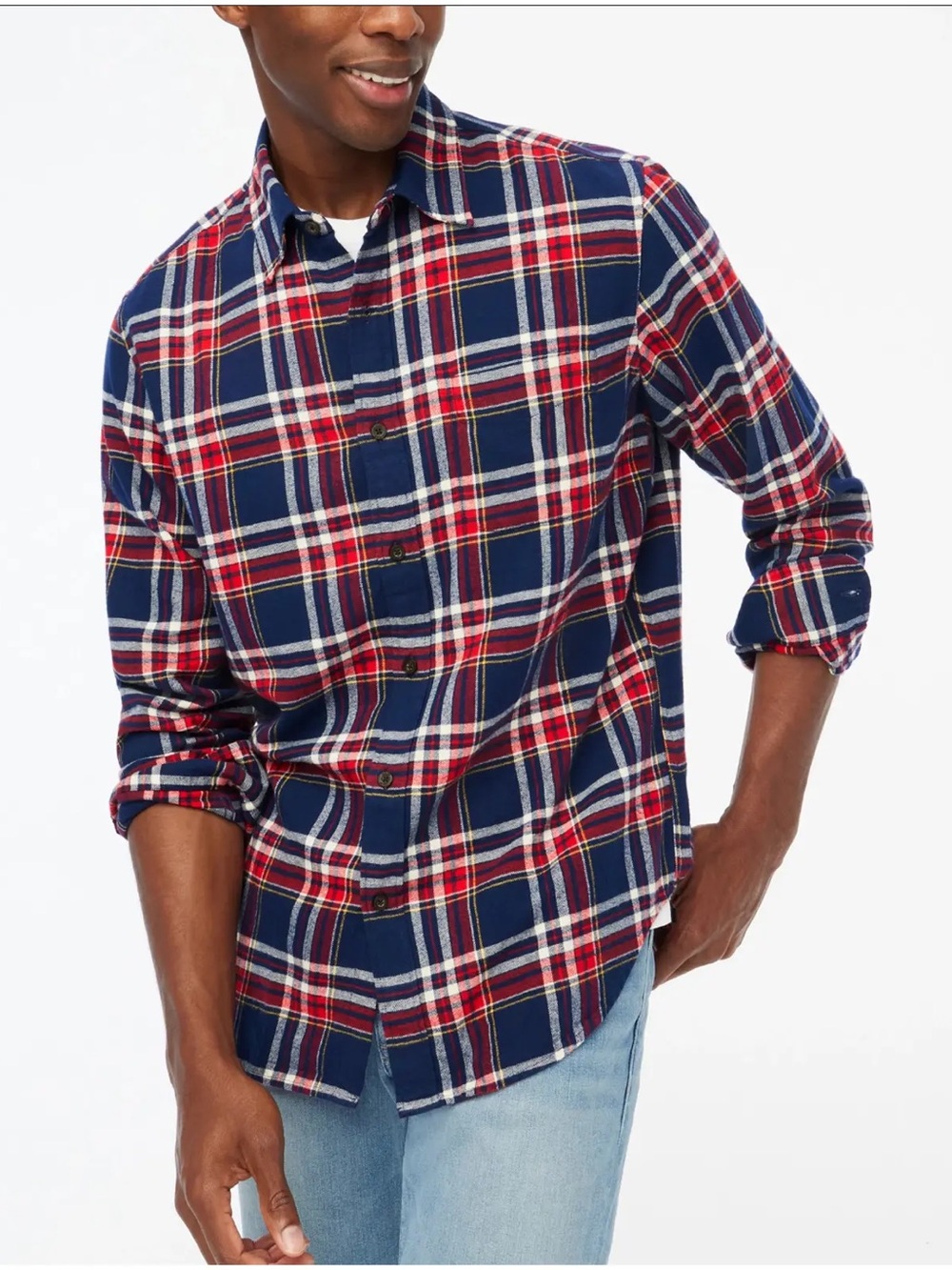 J. Crew Men's Navy, Red & White Plaid Button-Down Shirt